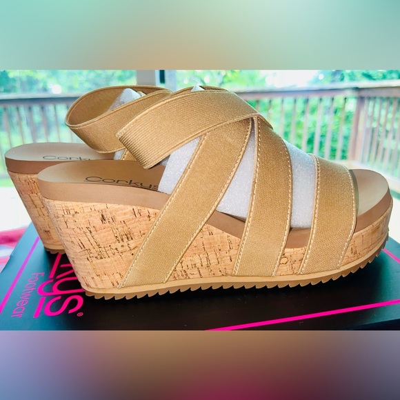 NIBX CORKYS QUIRKY BUT CUTE CORK WEDGE SANDALS 👡 - CAMEL, Sz.6, BNIBX - Picture 9 of 16